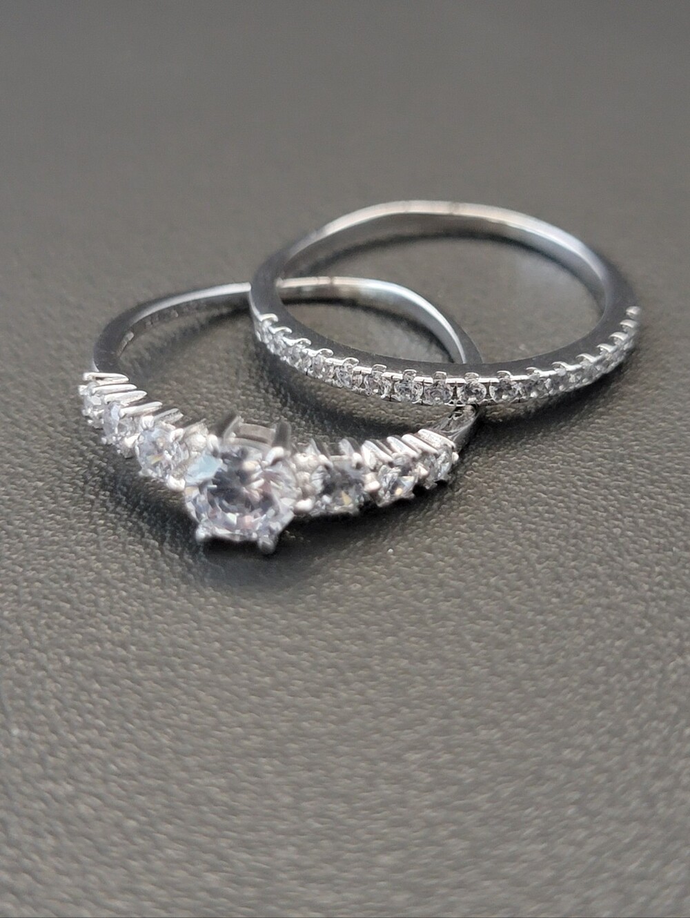925 Sterling Silver Cubic Zirconia Bridal Ring Set Size 9 Wedding Band Engagemen